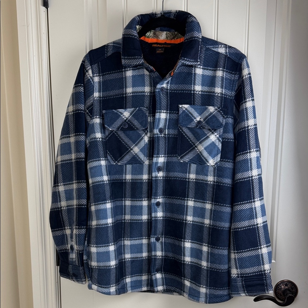 Raintree Blue and white plaid jacket / shacket with Sherpa Fleece Lining Sz S